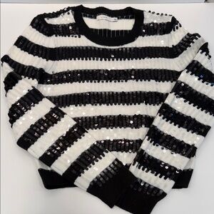 Lush Black and White Sequin Striped Sweater